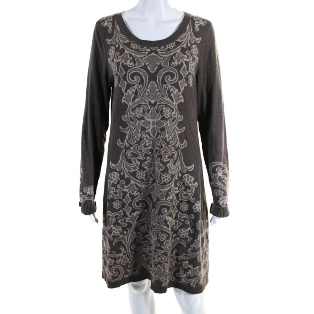 Athleta Womens Intarsia Long Sleeve Sweater Sheath Dress Taupe Size Extra Large